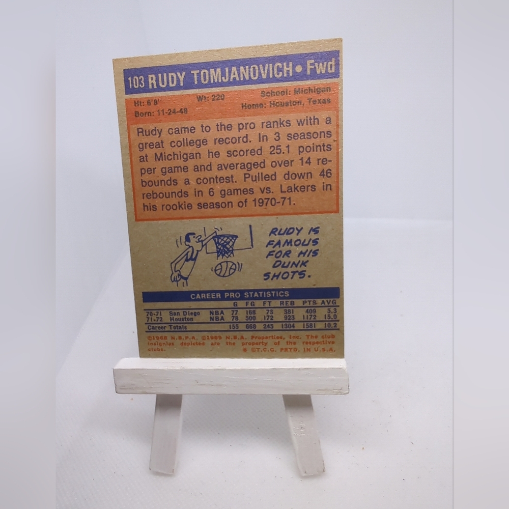 1972 Topps 103 Rudy Tomjanovich - Picture 5 of 10